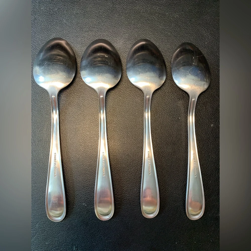 4 Stainless Flatware Soup Spoons Heavy Guage Solid Industrial Strength EXCELLENT